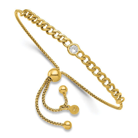 Sterling Silver Gold Tone Polished Cz Bolo Bracelet