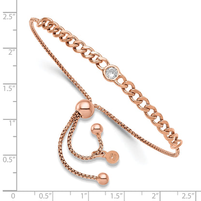 Sterling Silver Rose Tone Polished Cz Bolo Bracelet