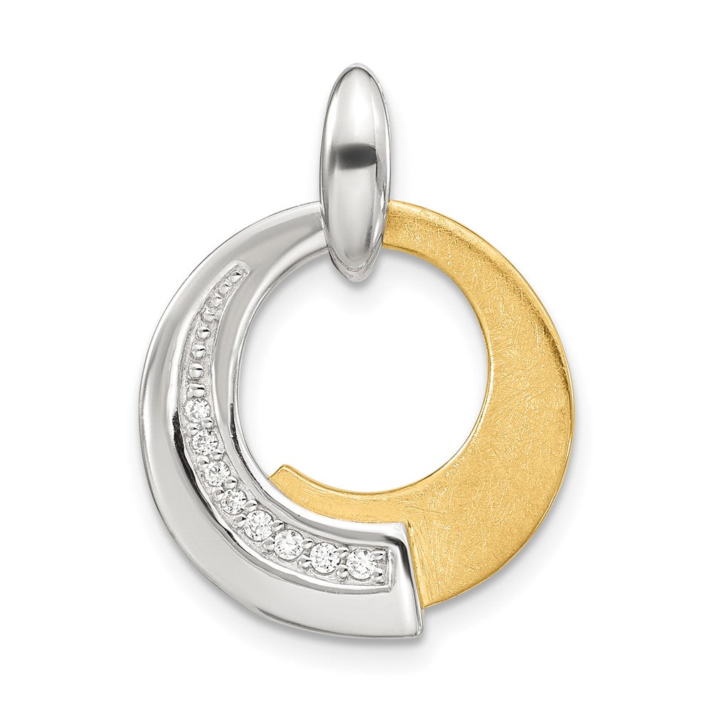 Gold Plated Sterling Silver Rh P And Cz Brushed Pendant