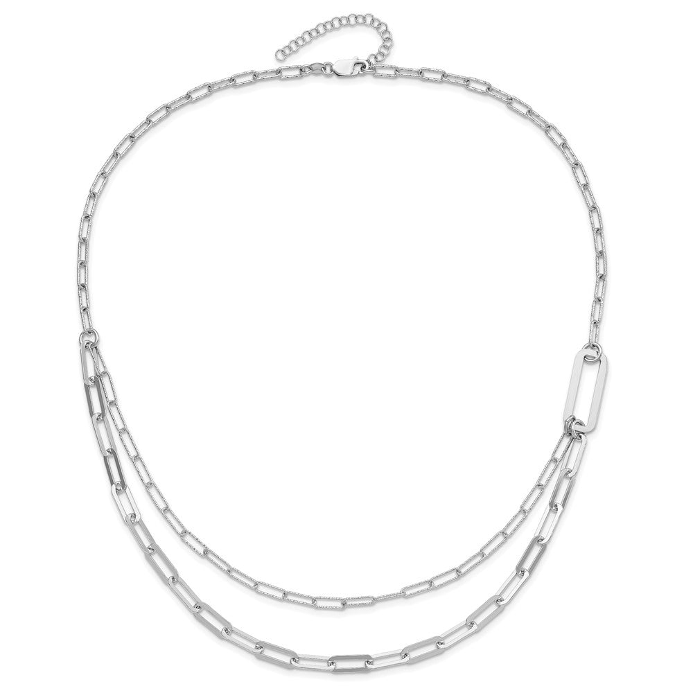 Sterling Silver Rhodium Plated Multi Layer W/ 2In Ext Necklace