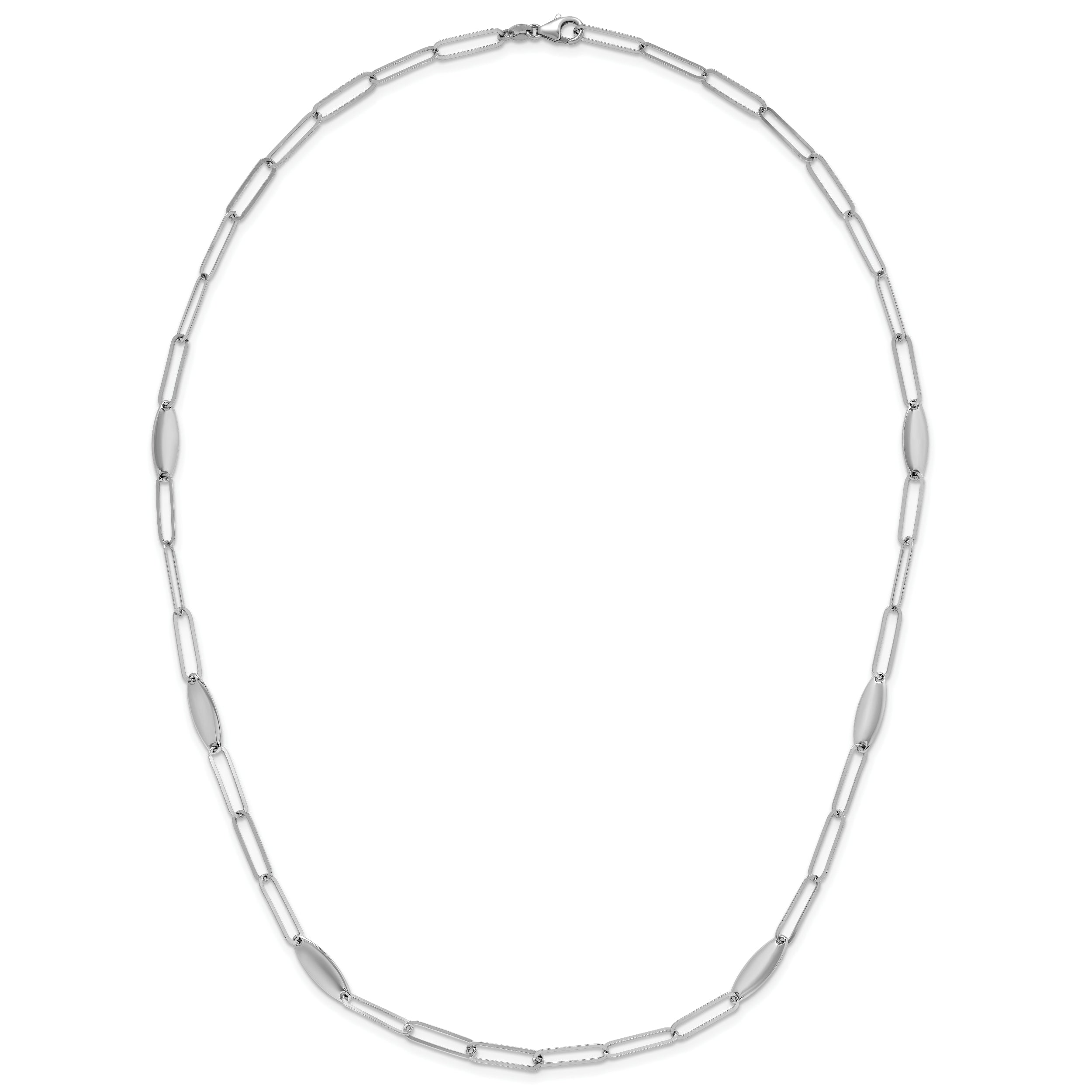 Sterling Silver Rhodium Plated Polished Flat Oval Link Necklace