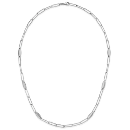 Sterling Silver Rhodium Plated Polished Flat Oval Link Necklace
