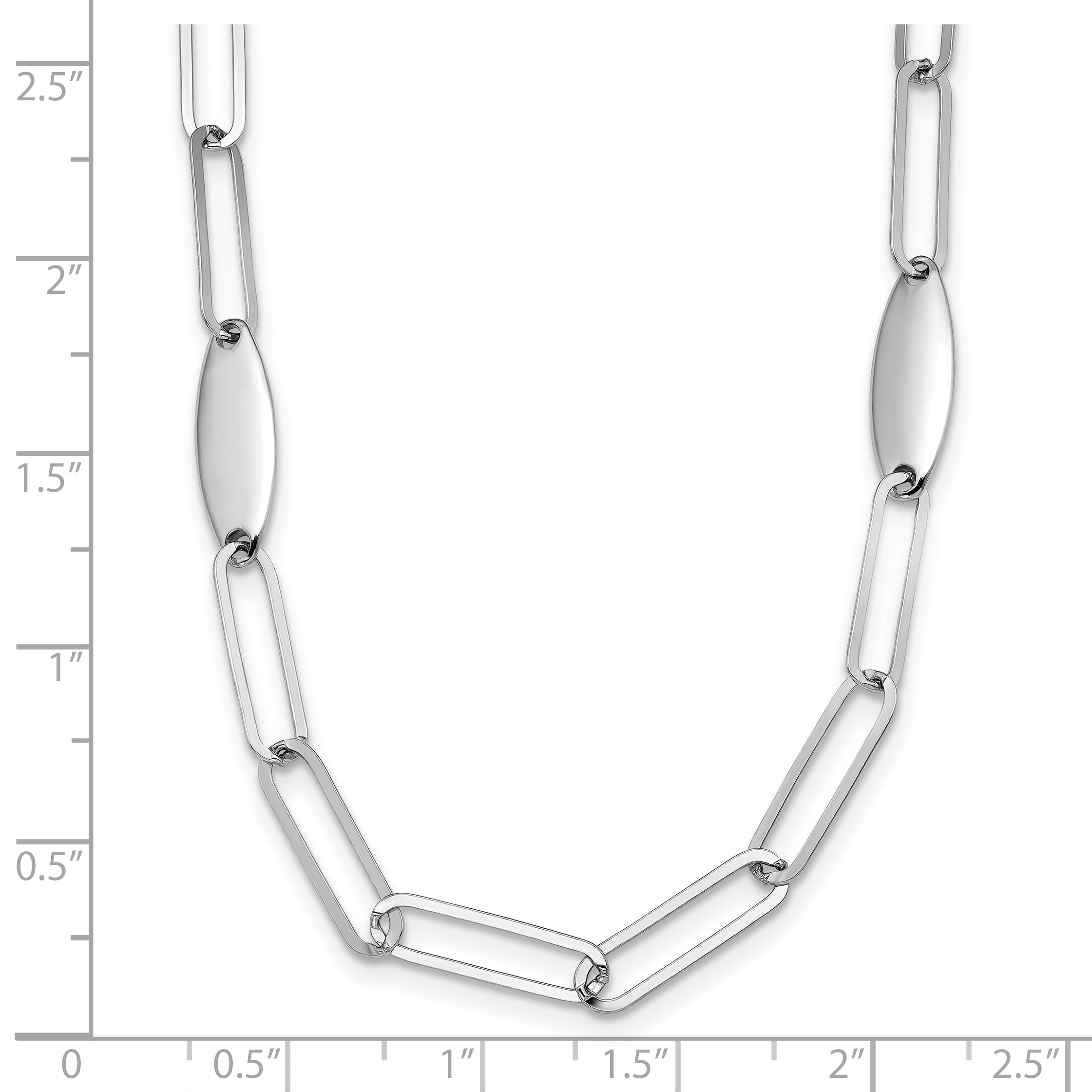 Sterling Silver Rhodium Plated Polished Flat Oval Link Necklace