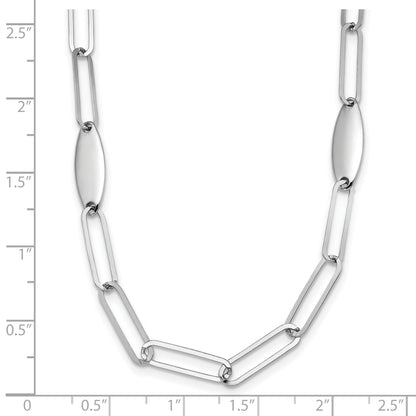 Sterling Silver Rhodium Plated Polished Flat Oval Link Necklace