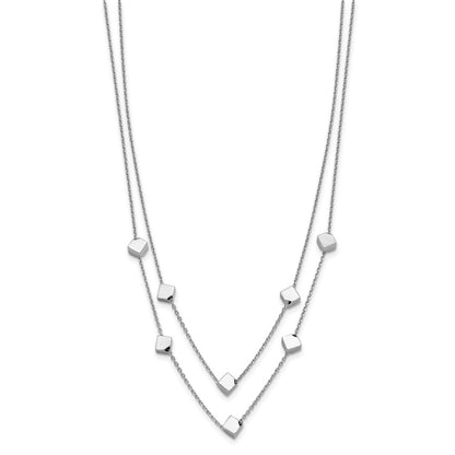 Sterling Silver Rhod Pl Multi Strand Beaded W/ 2In Ext. Necklace