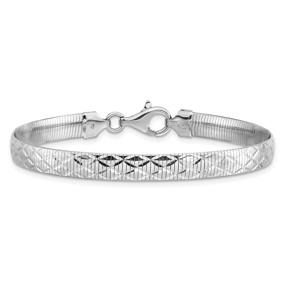 Sterling Silver Rhod Plated Polished Textured Reversible Bracelet