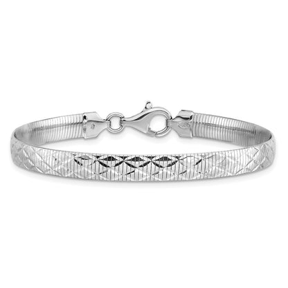 Sterling Silver Rhod Plated Polished Textured Reversible Bracelet