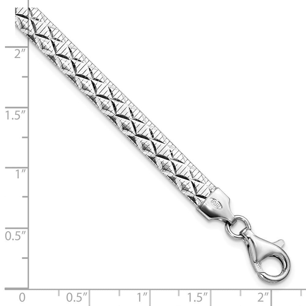 Sterling Silver Rhod Plated Polished Textured Reversible Bracelet