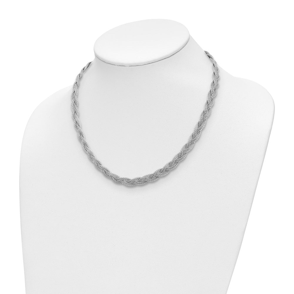 Sterling Silver Rhodium Plated Braided Polished Necklace