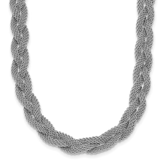 Sterling Silver Rhodium Plated Braided Polished Necklace