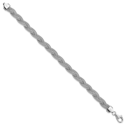 Sterling Silver Rhodium Plated Braided Polished Bracelet