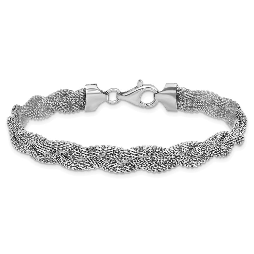 Sterling Silver Rhodium Plated Braided Polished Bracelet