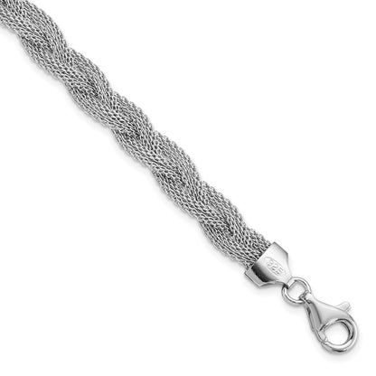Sterling Silver Rhodium Plated Braided Polished Bracelet