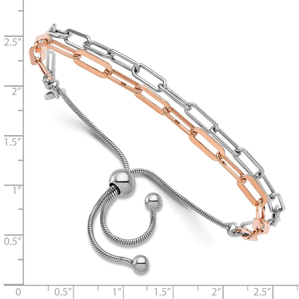 Sterling Silver Rh P & Rose Tone 2 Strand Bolo Bracelet