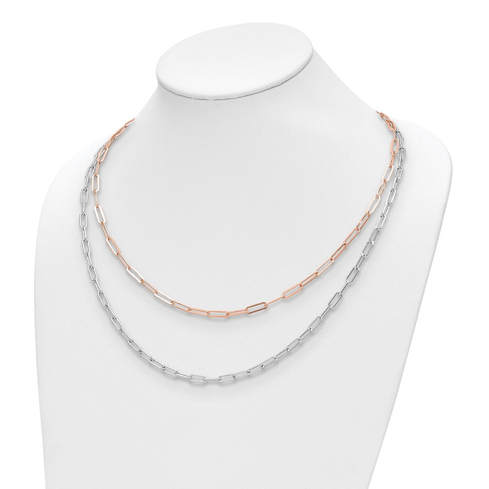 Sterling Silver Rh P Rose Tone 2 Strand With 1.25In Ext. Necklace