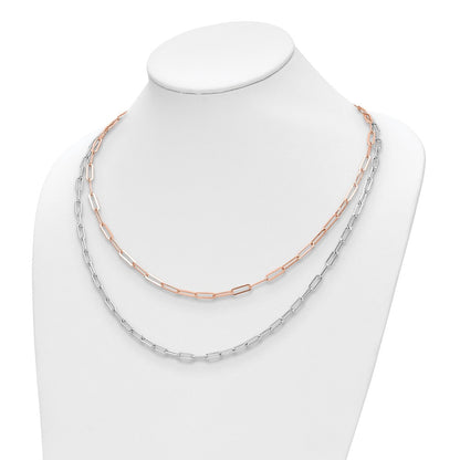 Sterling Silver Rh P Rose Tone 2 Strand With 1.25In Ext. Necklace