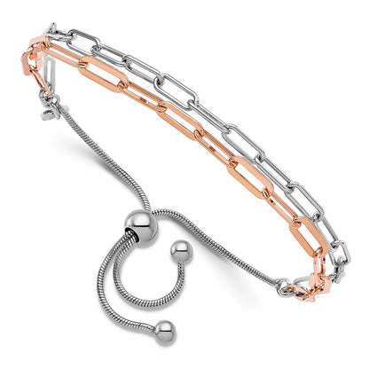 Sterling Silver Rh P & Rose Tone 2 Strand Bolo Bracelet