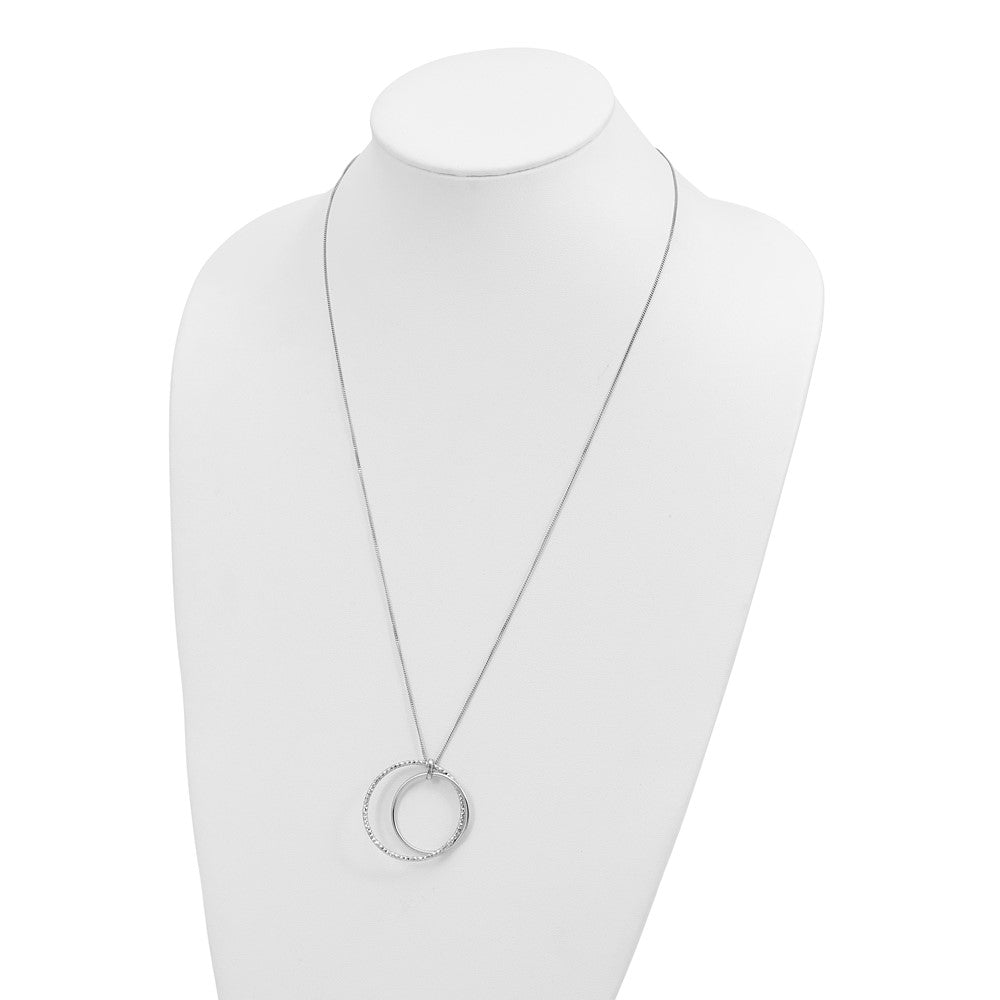 Sterling Silver Rhodium Plated Polished D/C 2In Ext. Necklace