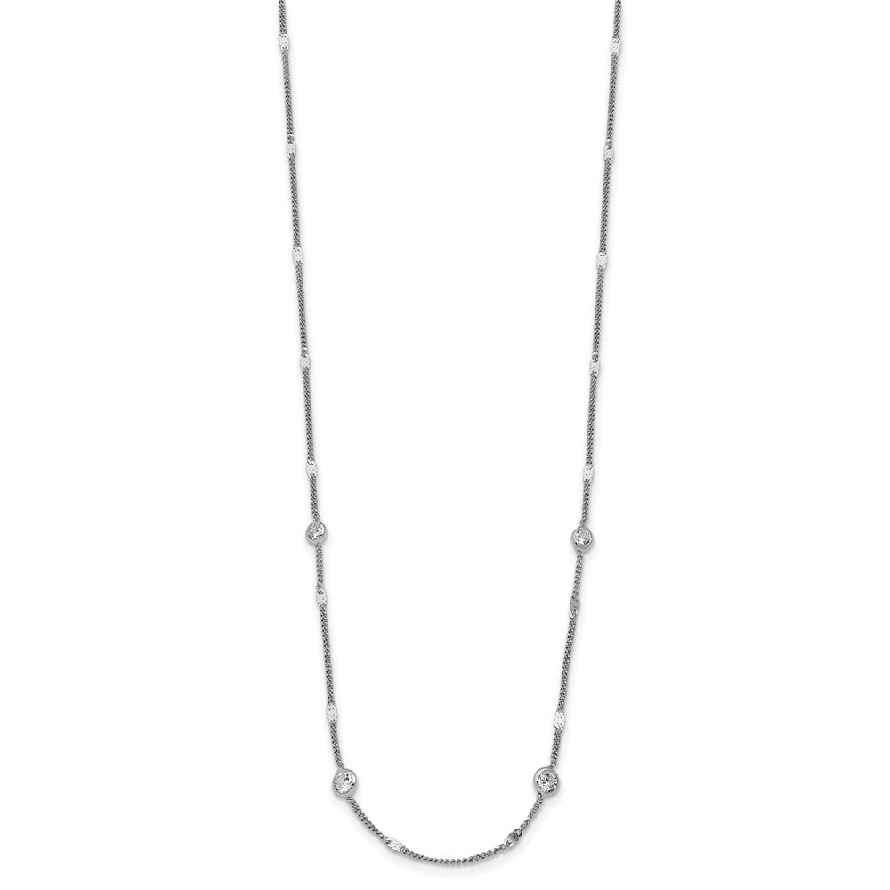 Sterling Silver Rhodium Plated Cz W/ 2In Ext. Necklace