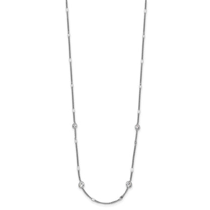 Sterling Silver Rhodium Plated Cz W/ 2In Ext. Necklace