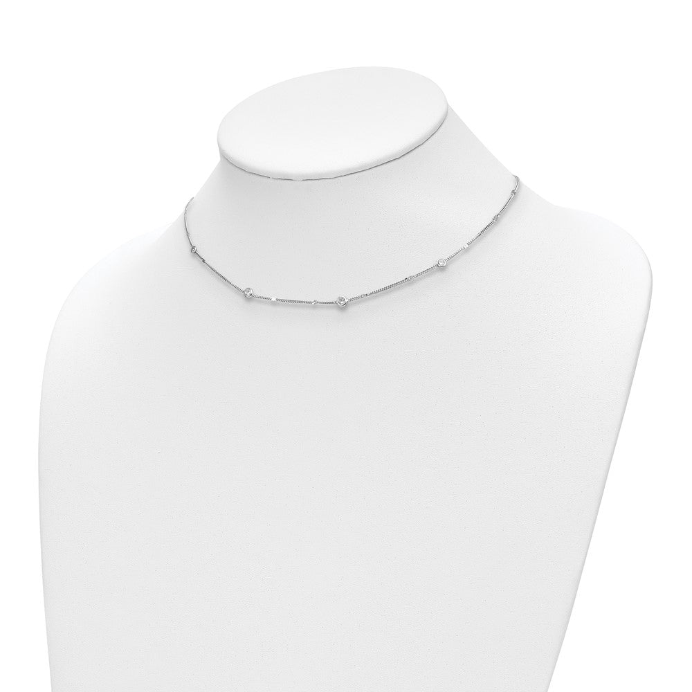 Sterling Silver Rhodium Plated Cz W/ 2In Ext. Necklace