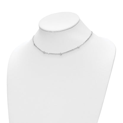 Sterling Silver Rhodium Plated Cz W/ 2In Ext. Necklace