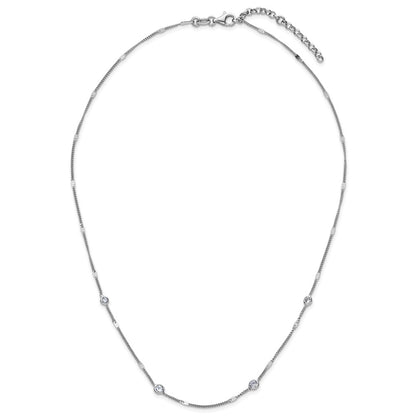 Sterling Silver Rhodium Plated Cz W/ 2In Ext. Necklace