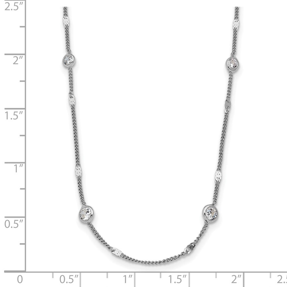 Sterling Silver Rhodium Plated Cz W/ 2In Ext. Necklace