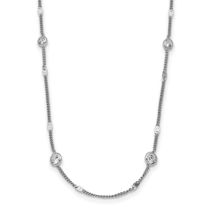 Sterling Silver Rhodium Plated Cz W/ 2In Ext. Necklace