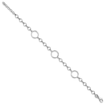 Sterling Silver Rhodium Plated Polished Link W/ 1In Ext. Bracelet