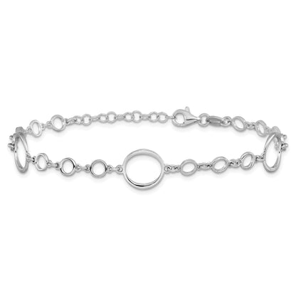Sterling Silver Rhodium Plated Polished Link W/ 1In Ext. Bracelet