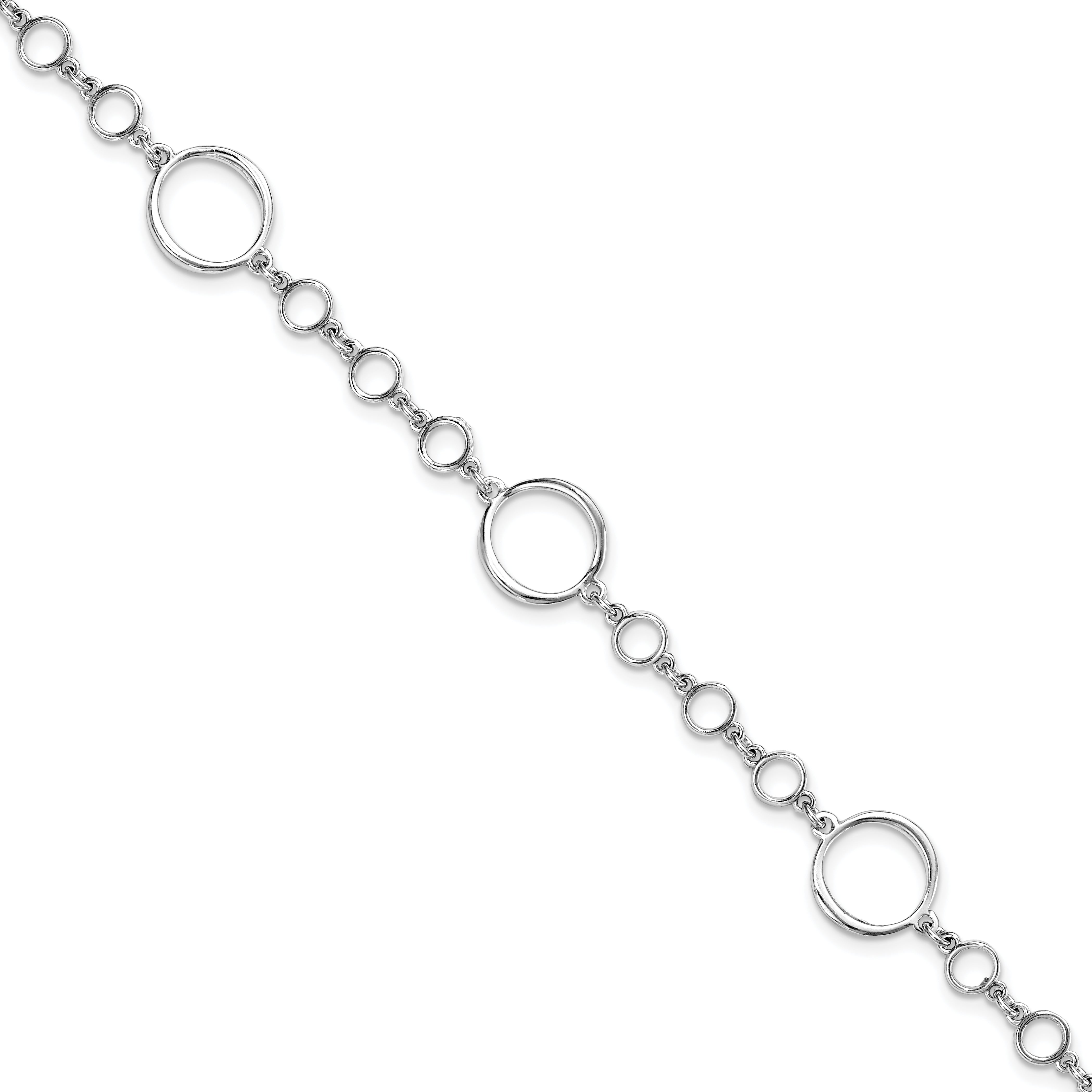 Sterling Silver Rhodium Plated Polished Link W/ 1In Ext. Bracelet