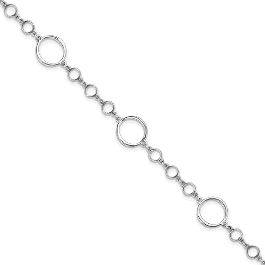 Sterling Silver Rhodium Plated Polished Link W/ 1In Ext. Bracelet