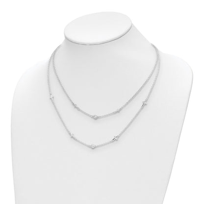 Sterling Silver Rhod Pl Cz Cross Multi Strand W/ 2In Ext. Necklace