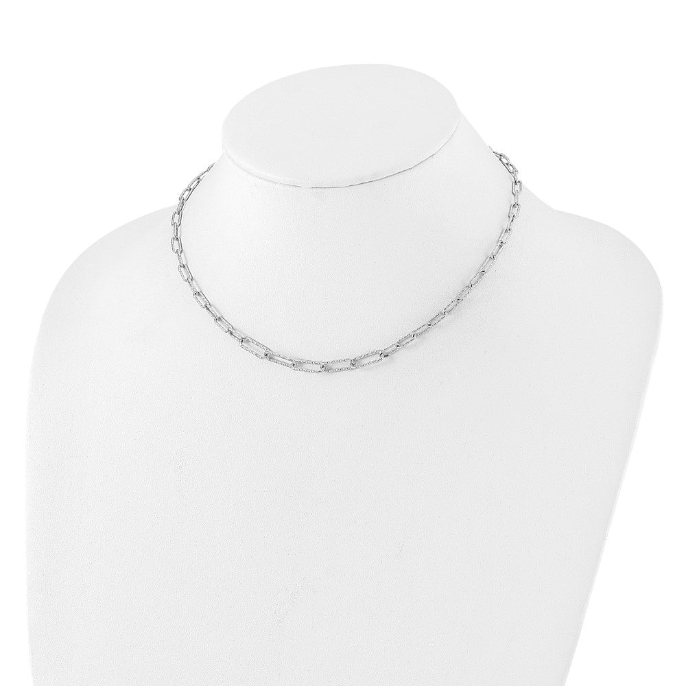 Sterling Silver Rh Plated Diamond Cut With 2In. Ext Link Necklace