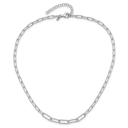 Sterling Silver Rh Plated Diamond Cut With 2In. Ext Link Necklace