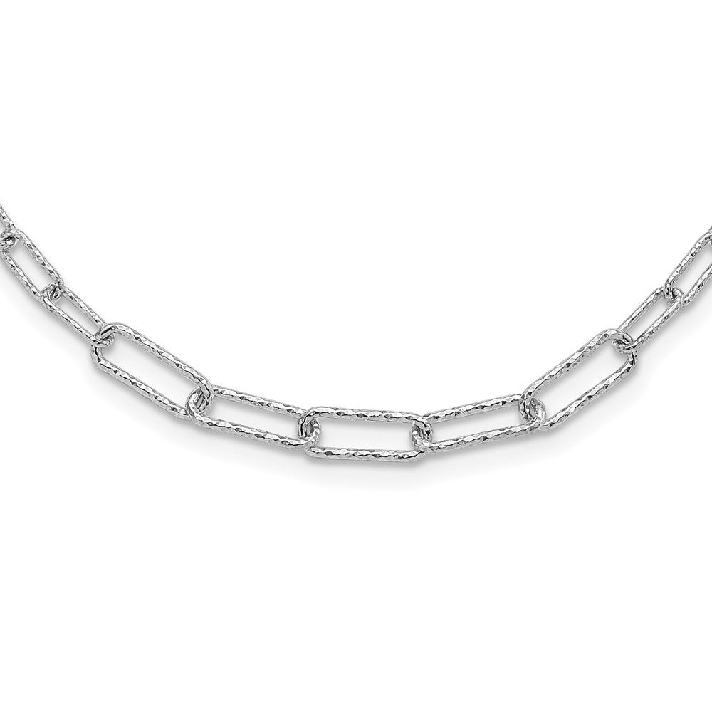 Sterling Silver Rh Plated Diamond Cut With 2In. Ext Link Necklace