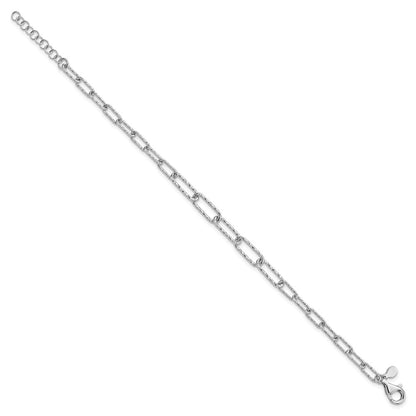 Sterling Silver Rh Plated Dia Cut Link 1In Ext. Bracelet