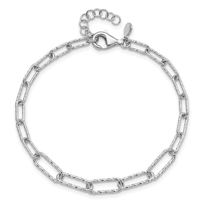 Sterling Silver Rh Plated Dia Cut Link 1In Ext. Bracelet