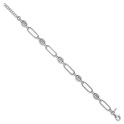 Sterling Silver Rh Plated Polished With 1In. Ext Link Bracelet