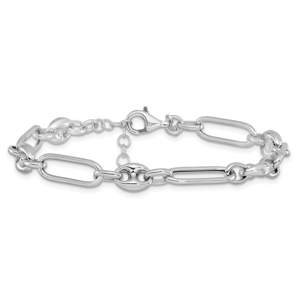 Sterling Silver Rh Plated Polished With 1In. Ext Link Bracelet