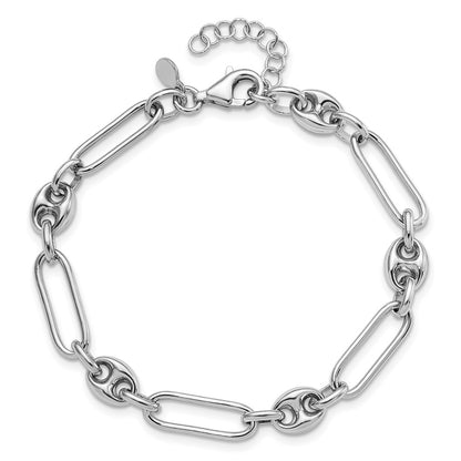 Sterling Silver Rh Plated Polished With 1In. Ext Link Bracelet
