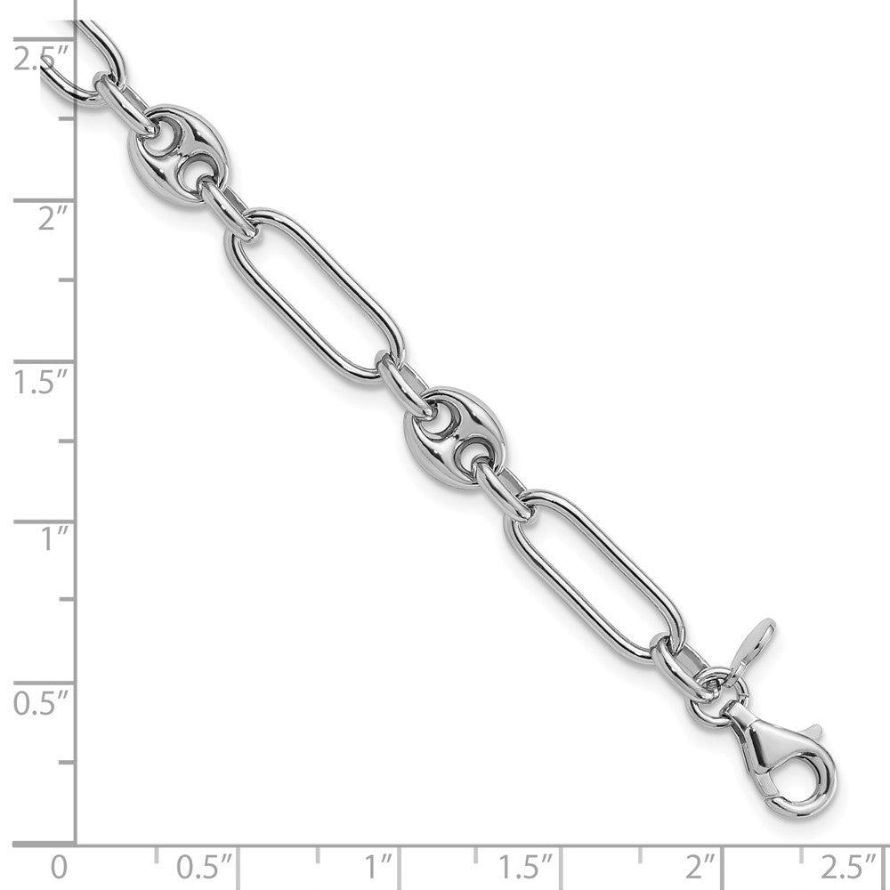 Sterling Silver Rh Plated Polished With 1In. Ext Link Bracelet