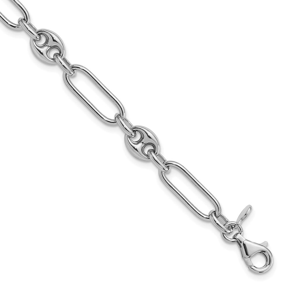Sterling Silver Rh Plated Polished With 1In. Ext Link Bracelet