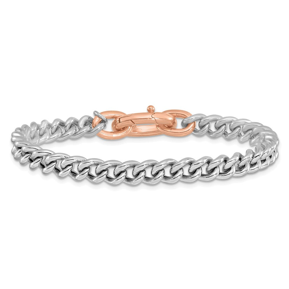 Rose Plated Sterling Silver Rh Plated/Rose Gold Plate Curb Link Bracelet