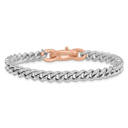 Rose Plated Sterling Silver Rh Plated/Rose Gold Plate Curb Link Bracelet