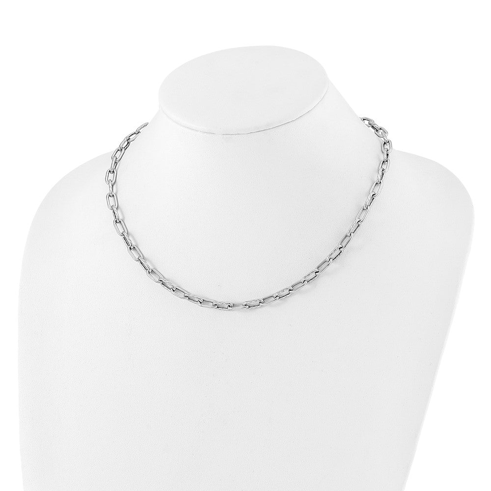 Sterling Silver Rh Plated Polished And Textured Link Necklace