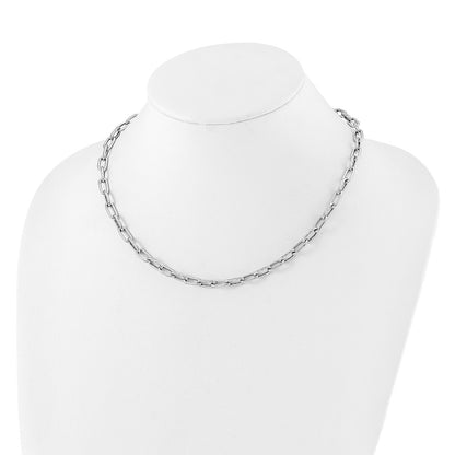 Sterling Silver Rh Plated Polished And Textured Link Necklace
