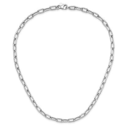 Sterling Silver Rh Plated Polished And Textured Link Necklace
