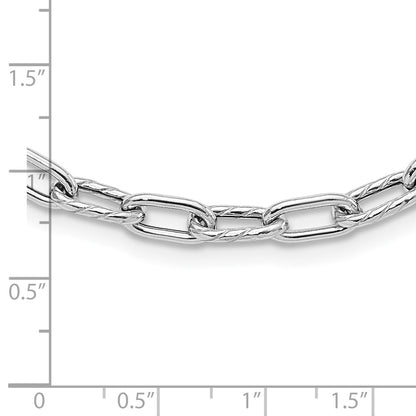 Sterling Silver Rh Plated Polished And Textured Link Necklace